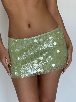 Belle Mini Skirt - Green Sequined