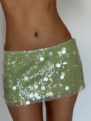 Belle Mini Skirt - Green Sequined