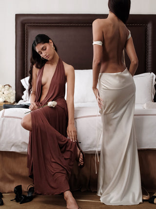 Evelyn Halter Maxi Dress - Brown