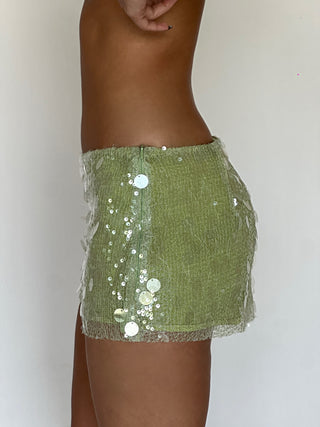 Belle Mini Skirt - Green Sequined