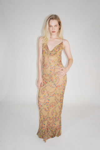 Vintage Embroidered Floral Maxi Dress