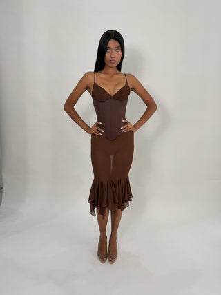 Cherie Bottoms XS Sample Ellie Midi Skirt Brown*