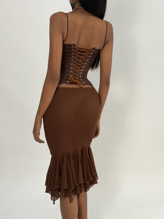 Cherie Bottoms XS Sample Ellie Midi Skirt Brown*