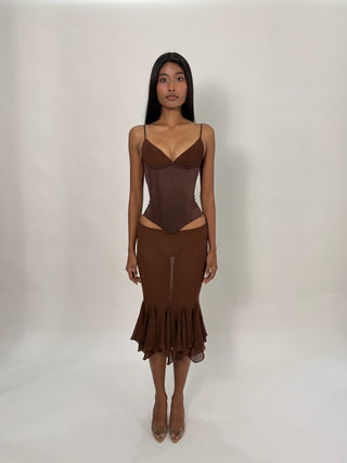 Cherie Bottoms XS Sample Ellie Midi Skirt Brown
