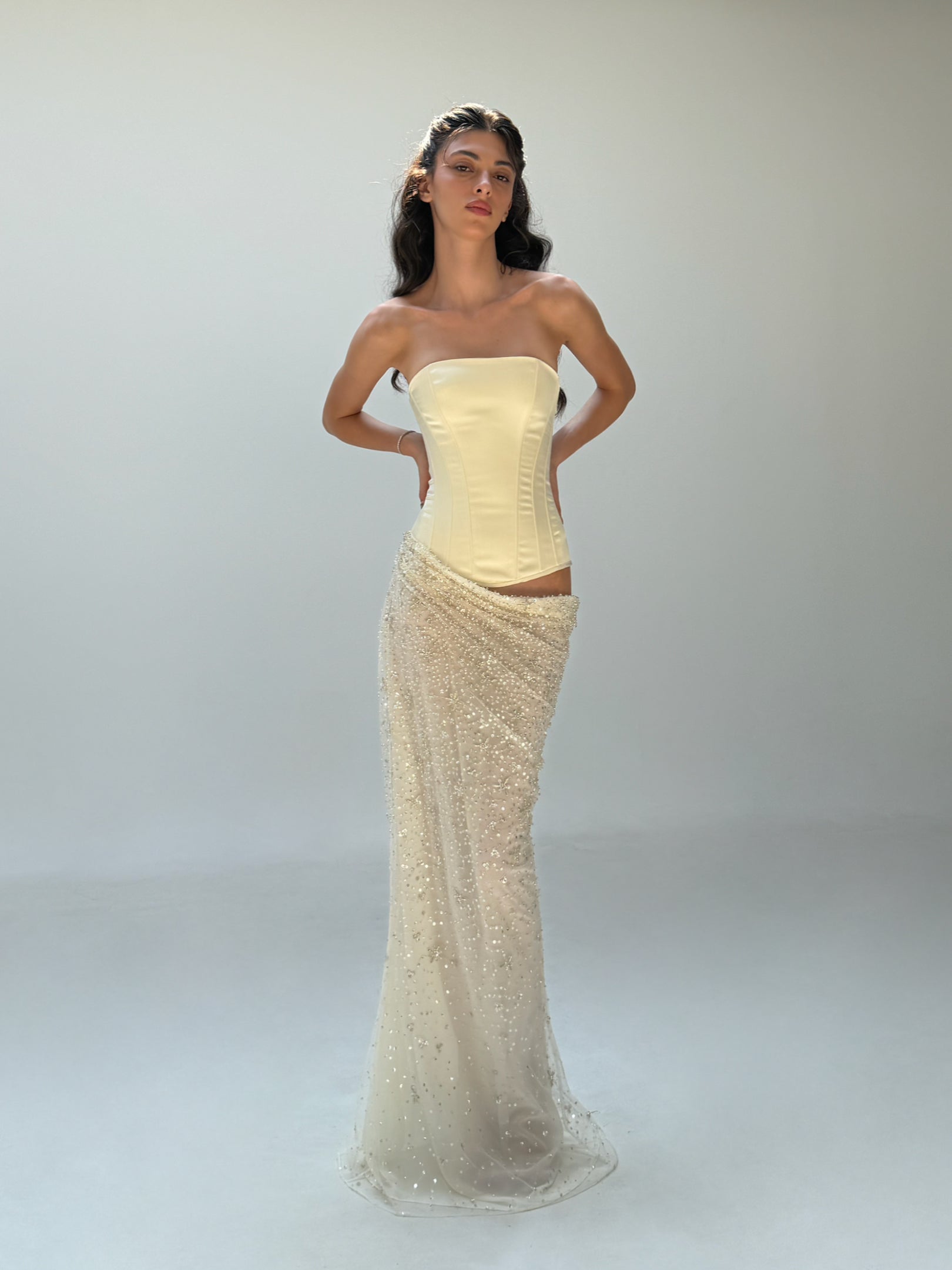 kara dress - maxi - ivory Kara Long Sleeve Floral Ruffle Maxi Dress Ivory