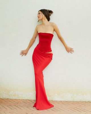 red strapless maxi dresses Clara Maxi Dress