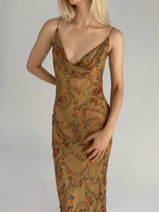 Cherie DRESS FS Beige Floral Maxi Dress