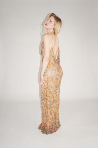 Cherie DRESS FS Beige Floral Maxi Dress