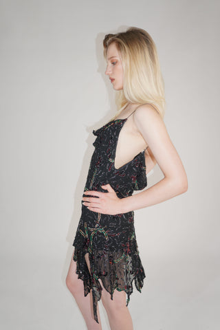 Cherie DRESS FS Black Beaded Mini Dress