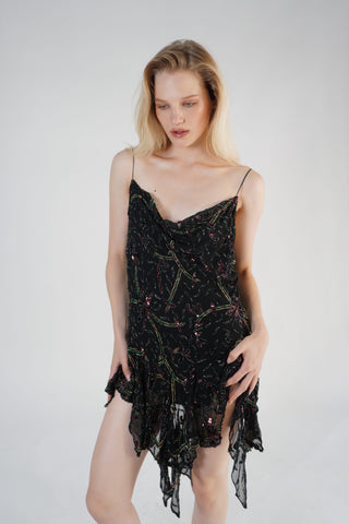Cherie DRESS FS Black Beaded Mini Dress
