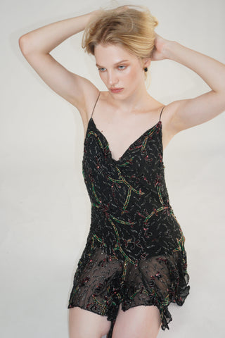 Cherie DRESS FS Black Beaded Mini Dress