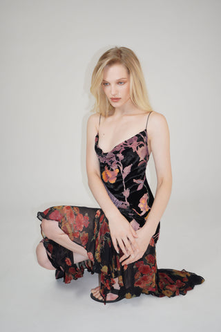 Cherie DRESS FS Black Floral Midi Dress - SOLDOUT