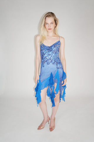 Cherie DRESS FS Blue Embroidery Mini Dress