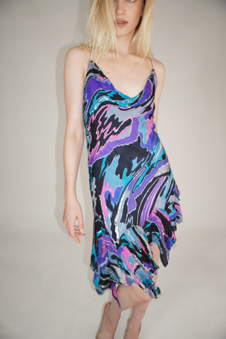 Cherie DRESS FS Printed Multicolor Chiffon Midi Dress