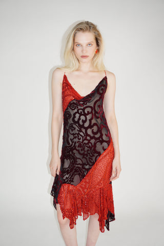 Cherie DRESS FS Red Embroidery Midi Dress