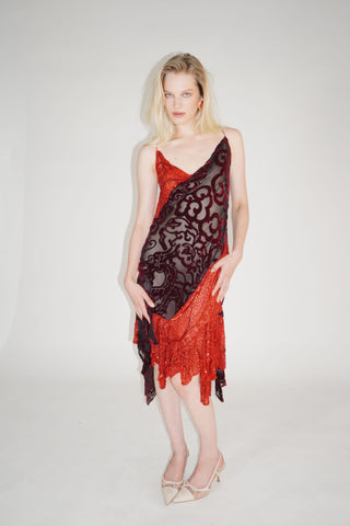 Cherie DRESS FS Red Embroidery Midi Dress