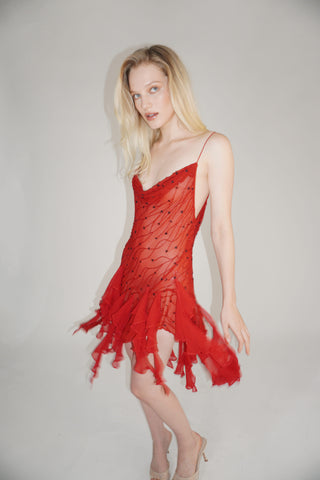 Cherie DRESS FS Red Embroidery Mini Dress