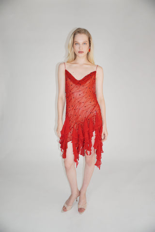 Cherie DRESS FS Red Embroidery Mini Dress