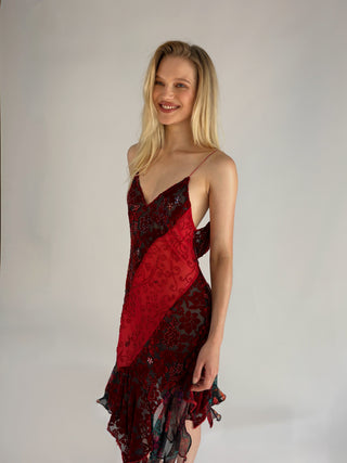 Cherie DRESS FS Red Velvet Floral Midi Dress