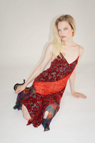 Cherie DRESS FS Red Velvet Floral Midi Dress
