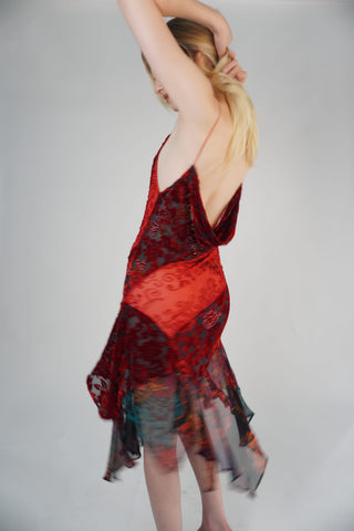 Cherie DRESS FS Red Velvet Floral Midi Dress