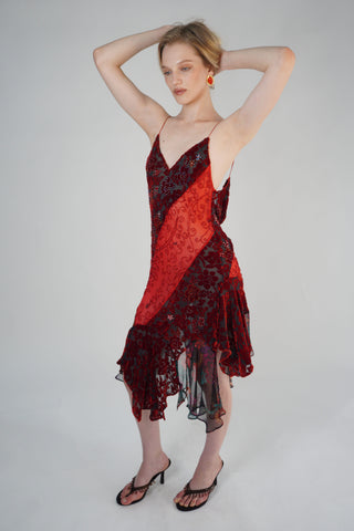 Cherie DRESS FS Red Velvet Floral Midi Dress