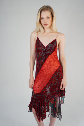 Cherie DRESS FS Red Velvet Floral Midi Dress