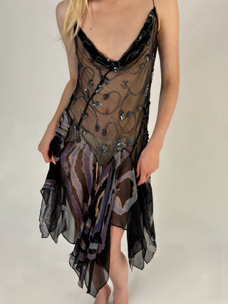 Cherie DRESS FS Sheer Black Embroidery Mini Dress
