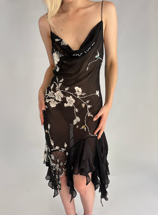 Cherie DRESS FS Sheer Black Floral Midi Dress