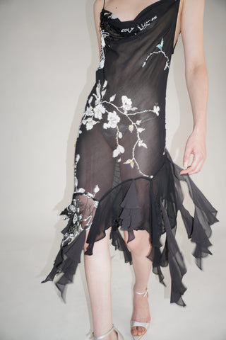 Cherie DRESS FS Sheer Black Floral Midi Dress