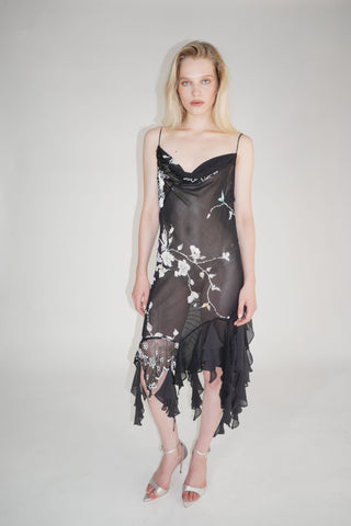 Cherie DRESS FS Sheer Black Floral Midi Dress