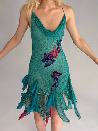 Cherie DRESS FS Teal Embroidery Mini Dress - SOLDOUT
