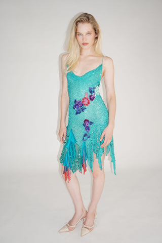 Cherie DRESS FS Teal Embroidery Mini Dress - SOLDOUT