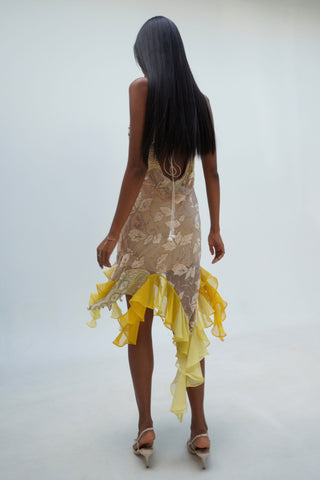 Cherie DRESS FS Yellow Embroidery Midi Dress