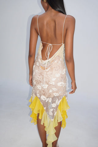 Cherie DRESS FS Yellow Embroidery Midi Dress