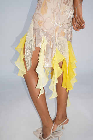 Cherie DRESS FS Yellow Embroidery Midi Dress