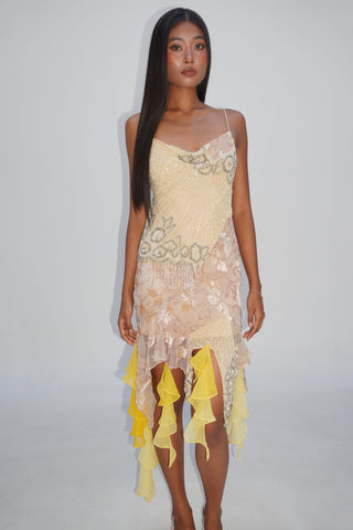 Cherie DRESS FS Yellow Embroidery Midi Dress