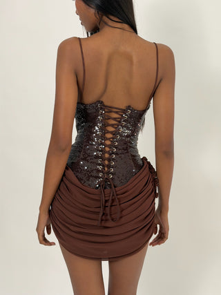 Cherie DRESS XS Sample Gloria Mini Dress Brown