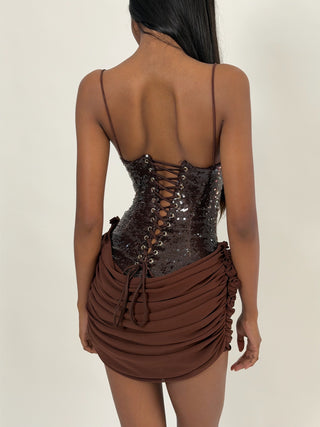 Cherie DRESS XS Sample Gloria Mini Dress Brown