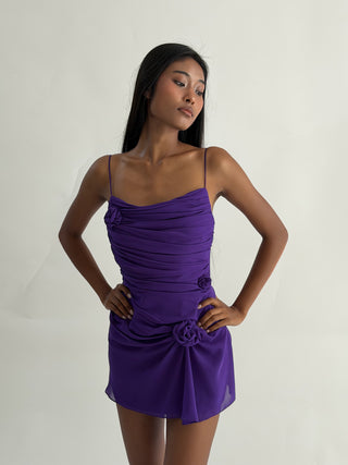 Cherie DRESS XS Sample Rosette Mini Dress Purple