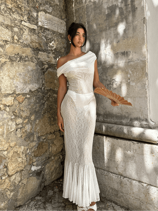 Cherie Eliana Midi Dress White Lace