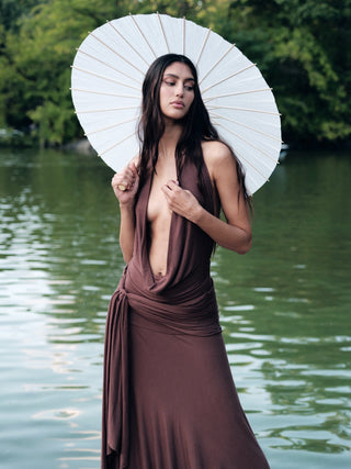 Cherie Evelyn Halter Maxi Dress - Brown