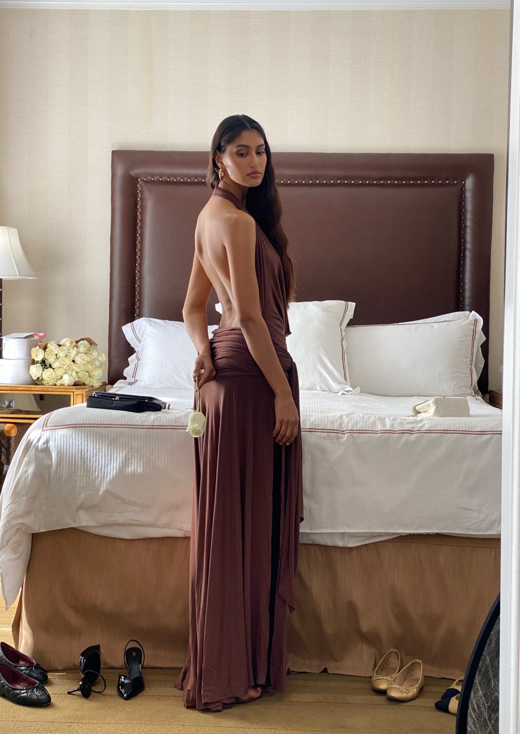 Evelyn Halter Maxi Dress - Brown Cherie Evelyn Halter Maxi Dress - Brown Cherie