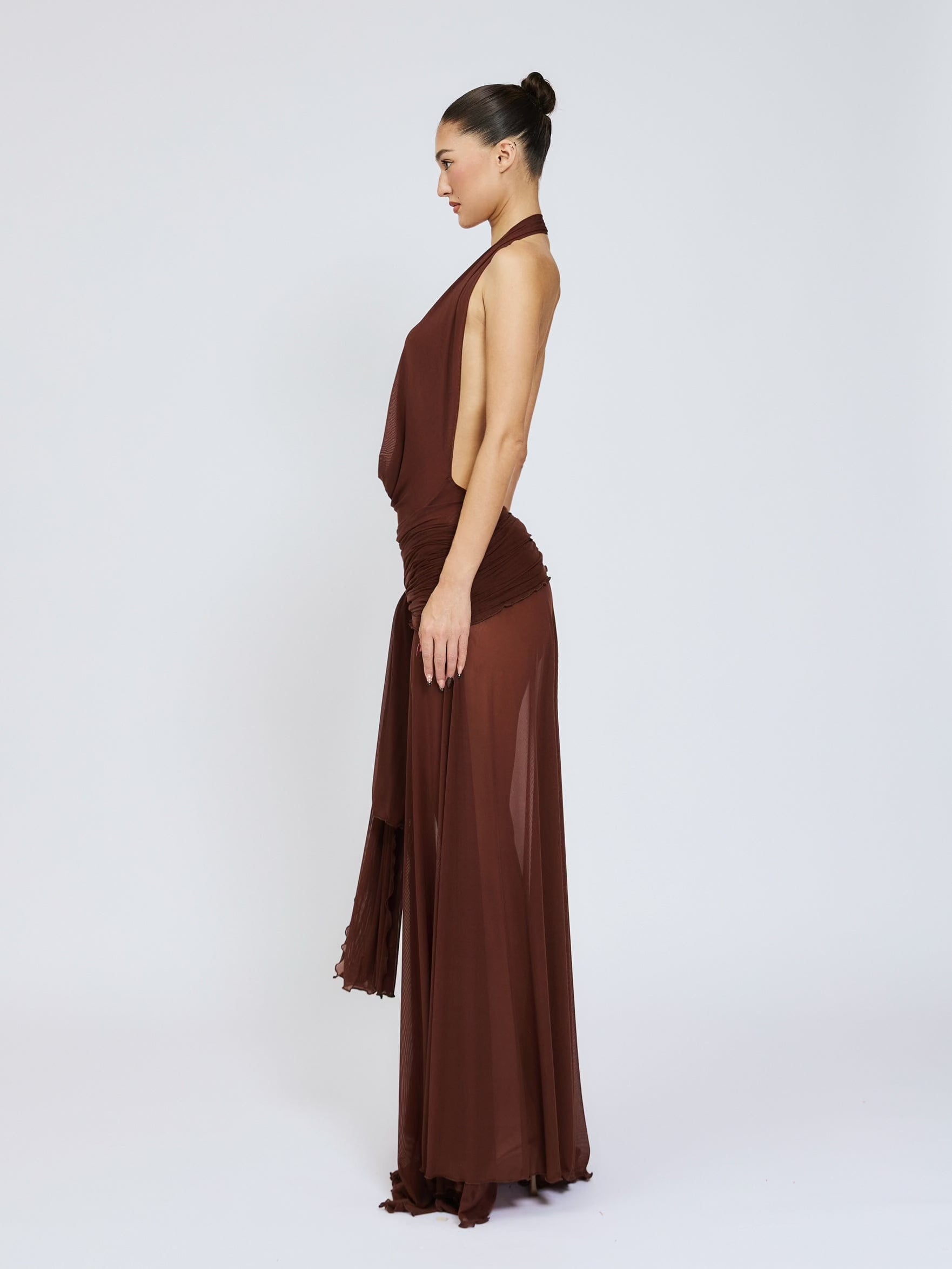 Evelyn Maxi Dress Mesh - Brown Cherie Evelyn Maxi Dress Mesh - Brown Cherie