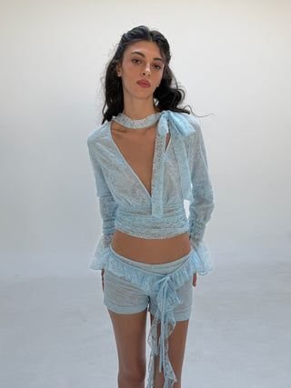 Cherie Gabriella Long Sleeve Blue Lace