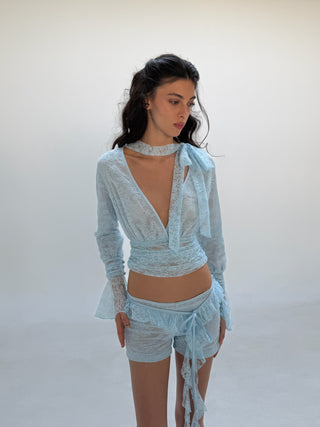 Cherie Gabriella Long Sleeve Blue Lace