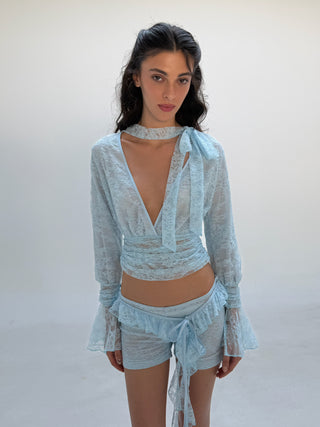 Cherie Gabriella Long Sleeve Blue Lace