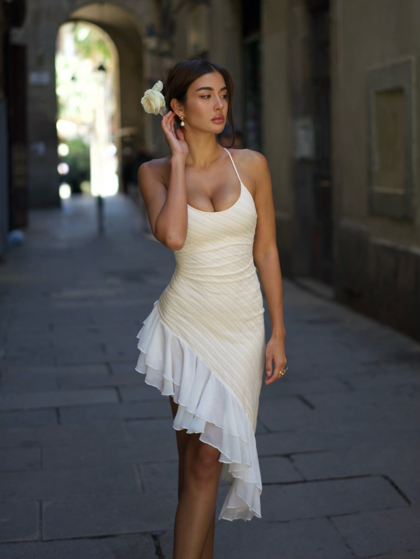 ivory ruffle dress Jluxlabel Women's Casa Blanca Ruffle Dress