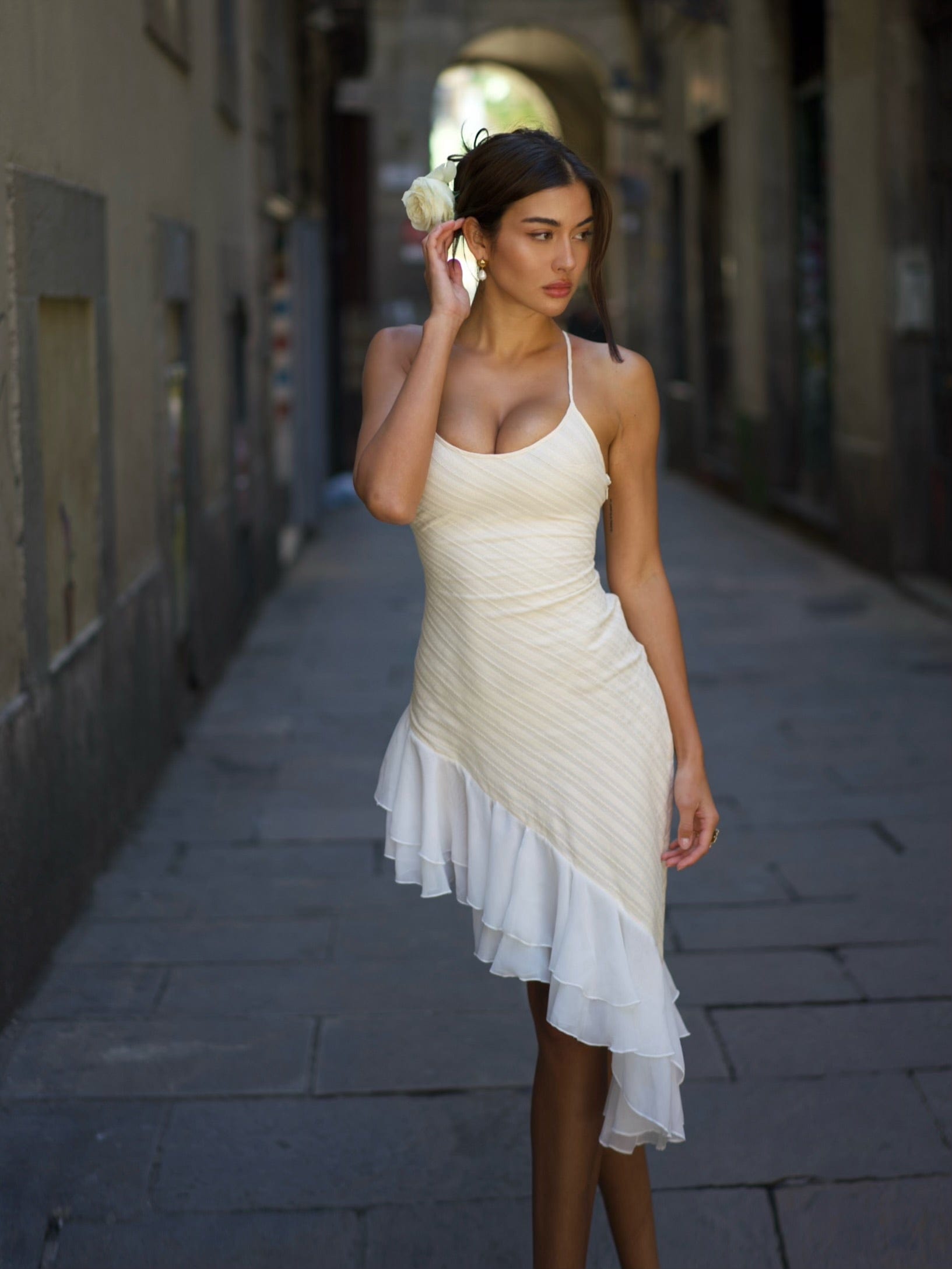 Lucia Ruffle Dress Ivory M