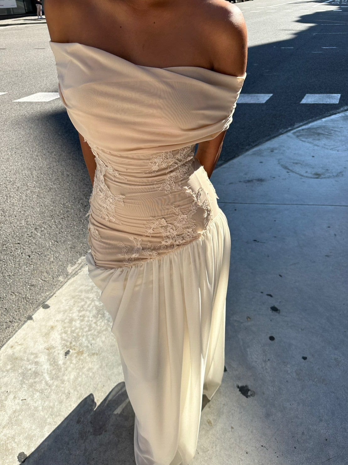 Mia Off Shoulder Maxi Gown Dress - Beige Cherie Mia Off Shoulder Maxi Gown Dress - Beige Cherie